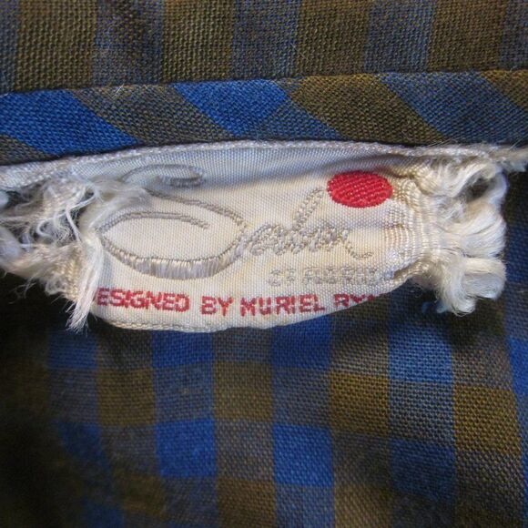 Vintage 50's Dress Serbin of Florida Muriel Ryan Fits Size M Blue Green Plaid - Picture 7 of 14